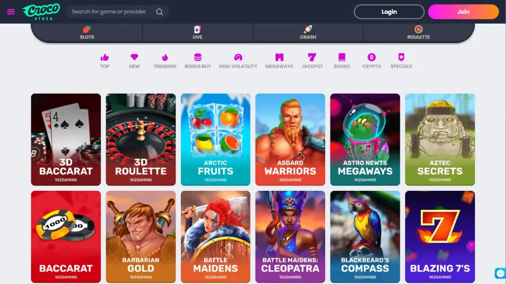 Crocoslots Casino Spielauswahl